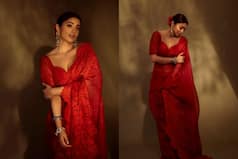 Shriya Saran Looks Like Regal Queen in Red Silk Organza Worth Rs 64K