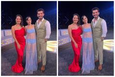 Urfi Javed Poses With Sunny Leone And Arjun Bijalani in Blue Lingerie