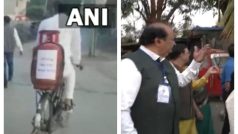 Gujarat Assembly Election 2022 LIVE Updates: साइकिल पर गैस सिलेंडर, ढोल-नगाड़े के साथ वोटिंग को निकले विधायक-मंत्री, देखें Video