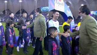 WATCH: Bollywood Legend Amitabh Bachchan Meets Lionel Messi and Cristiano Ronaldo Ahead of PSG vs Saudi All-Stars Friendly Match