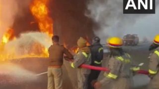 Video: Truck Carrying Medicines Catches Fire On Agra-Lucknow Expressway; Traffic Disrupted