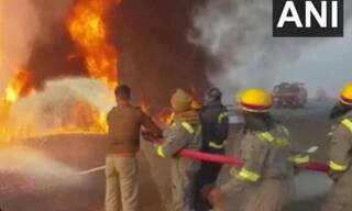 Video: Truck Carrying Medicines Catches Fire On Agra-Lucknow Expressway; Traffic Disrupted