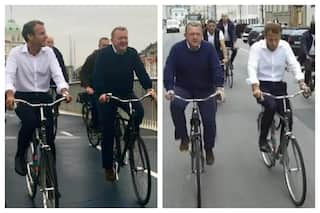 French President Macron And Danish PM Lars Lokke Ride Cycles In Copenhagen | WATCH VIRAL VIDEO