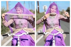 Viral Video: Girl Rides Bicycle In Traditional Attire, Hands Off The Bar, Syncs To    Dil Laga Liya    | Watch