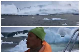 Viral Video: Massive Iceberg Breaks Into Ocean Causing Gigantic Waves, Tests Boatman   s Nerves | WATCH