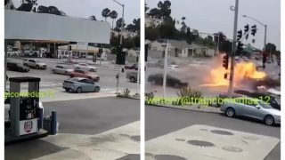 Shocking Video Of Speeding Car Smashing Into Traffic And Bursting Into Flames Goes Viral