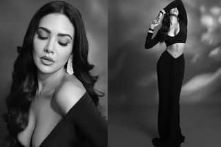 Esha Gupta Flaunts Washboard Abs in Sultry Black Monochrome Look, Fan Asks 'Why so Hot'