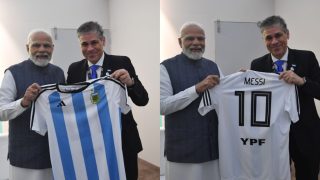 Prime Minister Narendra Modi Receives Lionel Messi Jersey As Gift From YPF President Pablo Gonzalez