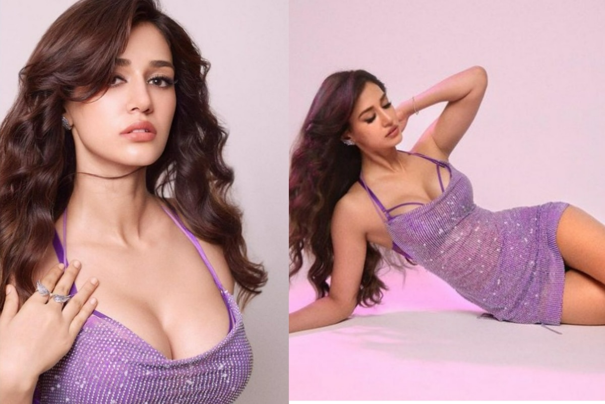 1200px x 801px - Disha Patani Turns Stylish Valentines Day Treat in SEXY Purple Mini Dress  With Plunging Neckline