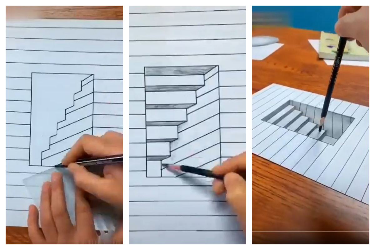 Trick Art Drawing  How to draw 3D stairs  3D pencil  3d pen art   modernartpaintings  YouTube