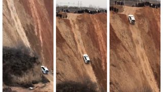Car Drives Straight Up Vertical Cliff Defying Gravity, Netizons Amazed | Watch Viral Video