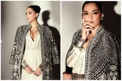 Sonam Looks Divine in White Anarkali Jumpsuits And Embroidered Jacket