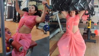 Viral Video: Woman in Saree Sweats Hard at Gym, Desi Tweeps Says 'Bhartiya Nari Sab Par Bhari' - WATCH