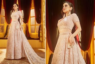 Urfi Javed Turns Muse For ABSK For Second Time in Breathtakingly Beautiful Pastel Pink Lehenga