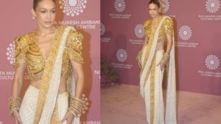 Gigi Hadid Turns on Desi Charm in Gold & White Embellished Saree With Statement Bangles - See Viral Pics