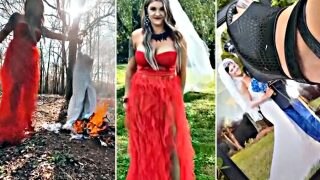 US Woman Celebrates Divorce By Stamping On, Ripping, And Burning Her Wedding Dress: Watch
