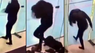 Girl Bangs Three Times Into Glass Penal Before Finally Getting To Exit