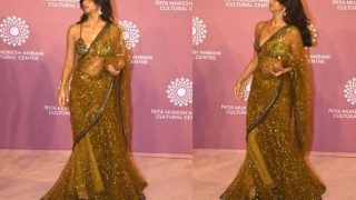 Suhana Khan Steals Spotlight in Sabyasachi’s Golden Sheer Saree & Heavily Embellished SEXY Blouse - PICS