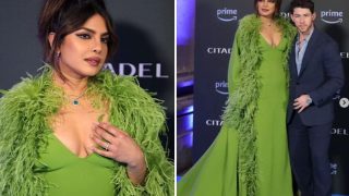 Priyanka Chopra's Valentino Plunge Neck Gown With Feathered Cape Jacket is The Perfect Starter For Weekend