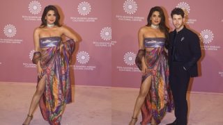 Desi Girl Priyanka Chopra Exudes Glam in Saree-Slit Gown With Shimmery Strapless Blouse- See Stunning PICS
