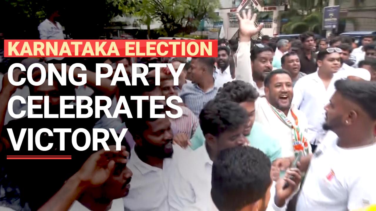 Karnataka Polls Results: Congress workers celebrate at AICC office in Bengaluru | Watch Video