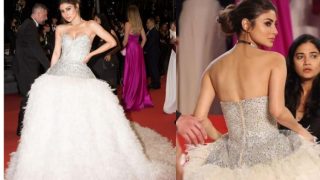 Mouni Roy Looks Like a Princess in Strapless Ivory Feather Gown With Plunging Neckline on Cannes Red Carpet