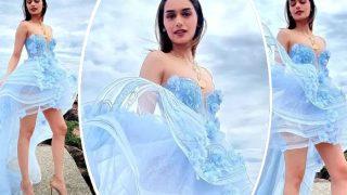 Cannes 2023: Manushi Chhillar Turns Reel-Life Princess in Pastel Blue Sheer Floral Dress- See PICS