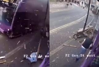 Accident Ka Video: किस्मत का बुलंद निकला शख्स, बस की टक्कर के बाद भी खरोंच तक ना आई | देखिए वीडियो