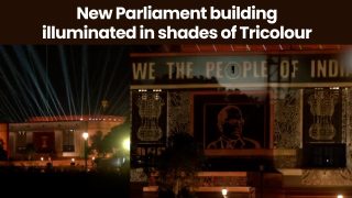New Parliament building illuminated in shades of Tricolour - Watch Video