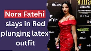 IIFA Awards 2023: Nora Fatehi Looks Stunning In a Red Hot Plunging Latex Outfit, Watch Video