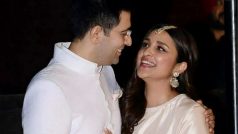 Blushing Bride Parineeti Holds Raghav's Arms as Couple Meets Paps After Their Engagement
