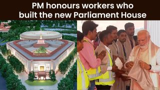 PM Modi Felicitates Workers Who Helped In The Building And Development Of The New Parliament House - Watch Video