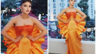 India at Cannes: Urvashi Rautela Stuns in Hot Orange Flower Strapless Dress, See Pics
