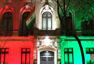 PM Modi In US: Indian Embassy In New York Lit Up In Tricolour