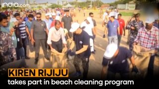 Union Minister Kiren Rijiju takes part in beach cleaning program