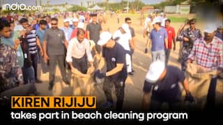 Union Minister Kiren Rijiju takes part in beach cleaning program