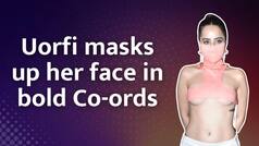 Uorfi Javed Masks Her Face Up In a Bold Peach Colored Co-Ord Set - Watch Video