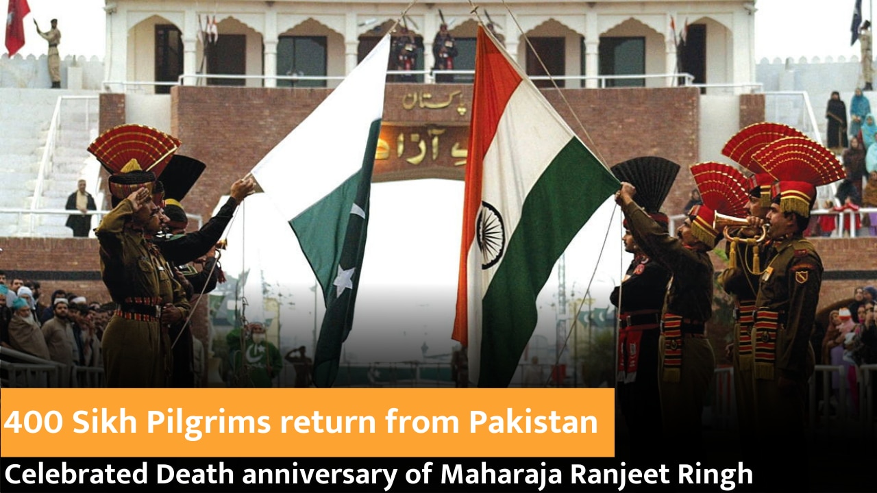 400 Sikh Pilgrims Jatha returned back from Pakistan who went on the death anniversary of Maharaja Ranjeet Singh, Wagah-Attari Border (Punjab)