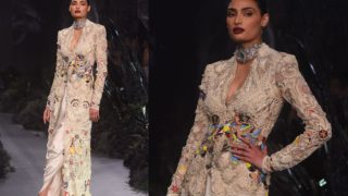 Athiya Shetty Owns The Stage in Anamika Khanna’s Embroidered Silhouette With Florals, Pearls And Thigh-High Slit, Pics