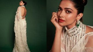 Deepika Padukone in a White Saree With Sexy Mirror-Work Halter Neck Blouse is a Treat For Ethnic Fashion Lovers