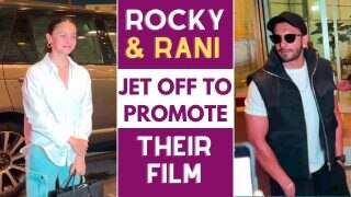 Rocky Aur Rani Promotion: Alia Bhatt Looks Beautiful In White Shirt And Blue Denims, Ranveer Singh Makes a Stylish Entry At Airport