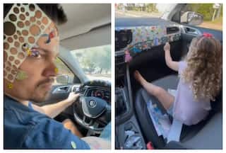 Little Girl Goes On Sticker Planting Spree In Car, And On Daddy   s Face: Watch
