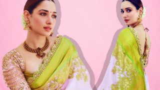 Tamannaah Bhatia Swoons Netizens in Pink And Green Silk Saree With Beautiful Temple Jewellery: 'Vijay Ke Liye...'