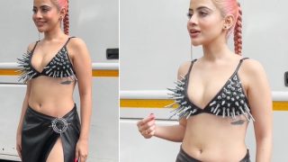 Urfi Javed Oozes Oomph in Hot Bralette Made of Screw And Thigh-High-Slit Skirt, Watch