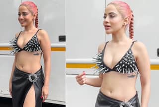 Urfi Javed Oozes Oomph in Hot Bralette Made of Screw And Thigh-High-Slit Skirt, Watch