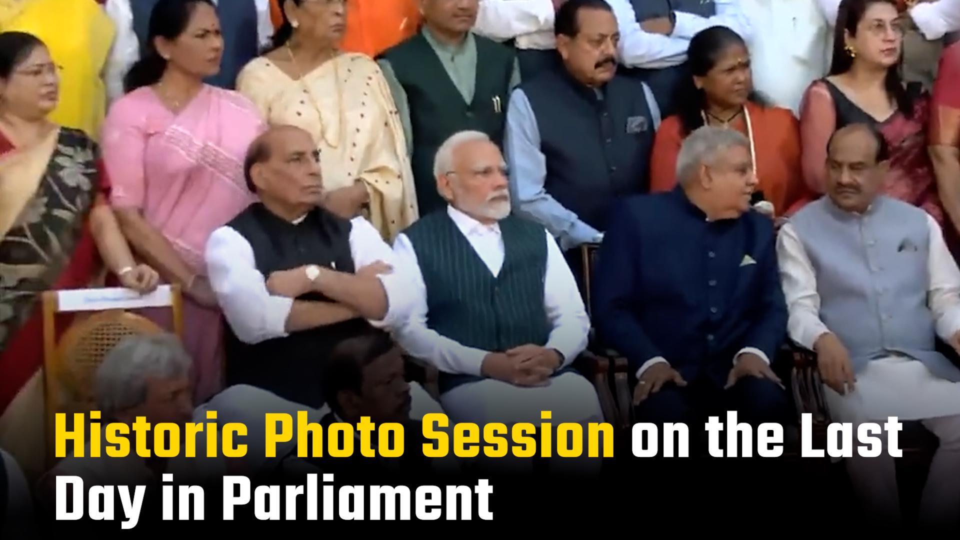 Watch: Historic photo session on the last day in Parliament, one MP falls