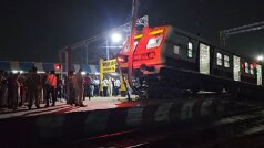 EMU Train Climbs On Platform After Being Derailed At Mathura Railway Station In Uttar Pradesh