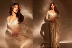 Esha Gupta Turns on Desi Charm in Embellished Saree & Deep Neckline Blouse, PICS