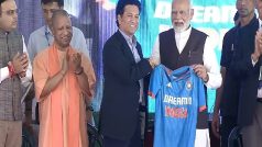 वाराणसी में इंटरनेशनल क्रिकेट स्टेडियम का शिलान्यास, सचिन तेंदुलकर ने पीएम मोदी को गिफ्ट की टीम इंडिया की जर्सी