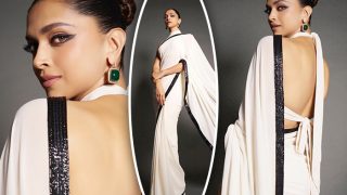 Deepika Padukone Gives 'Shanti Priya' Vibes in White Saree With Black Border And Black Winged Eyeliner - Pics